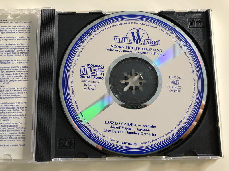 Telemann - Suite in A minor - Concerto in F Major / László Czidra recorder, József Vajda basson / Liszt Ferenc Chamber Orchestra / Conducted by János Rolla / Hungaroton White label / HRC 042 / Audio CD 1980 (HRC042)