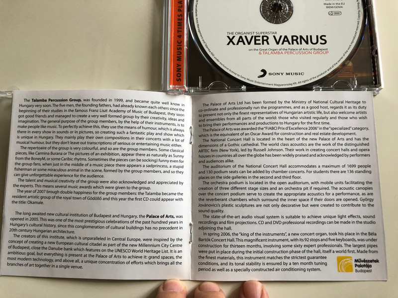 Xaver Varnus - Classic & Jazz / The Organist Superstar on the Great Organ of the Palace of Arts of Budapest & Talamba Percussion Group / Sony Music Audio CD 2009 (886976183424)
