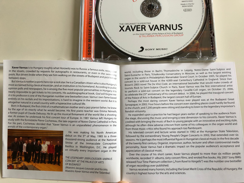Xaver Varnus - Classic & Jazz / The Organist Superstar on the Great Organ of the Palace of Arts of Budapest & Talamba Percussion Group / Sony Music Audio CD 2009 (886976183424)