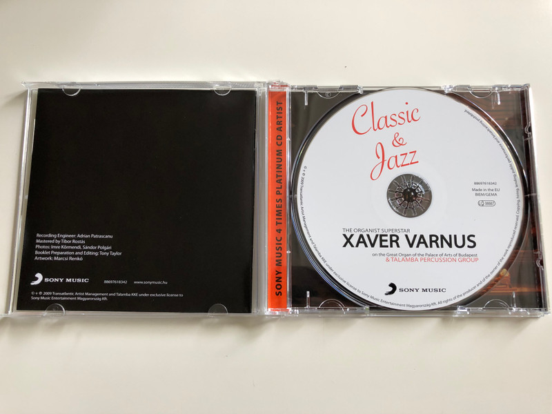 Xaver Varnus - Classic & Jazz / The Organist Superstar on the Great Organ of the Palace of Arts of Budapest & Talamba Percussion Group / Sony Music Audio CD 2009 (886976183424)