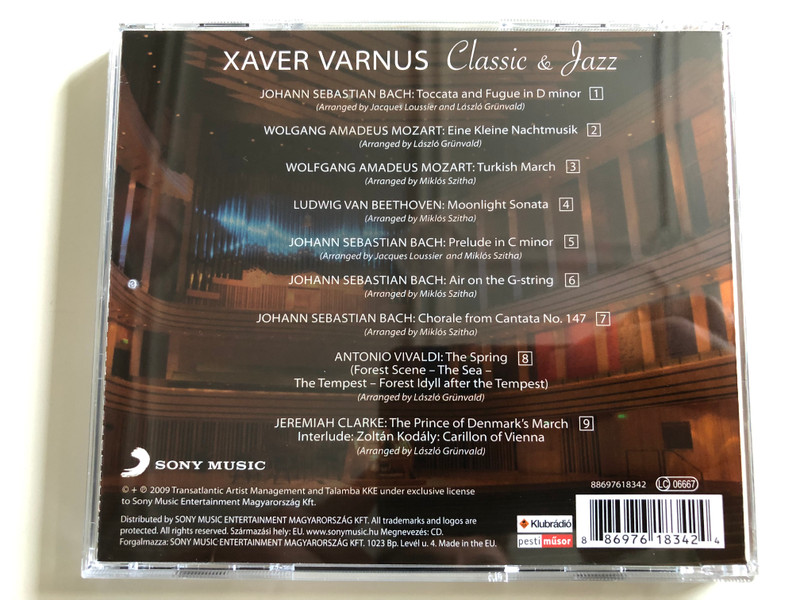 Xaver Varnus - Classic & Jazz / The Organist Superstar on the Great Organ of the Palace of Arts of Budapest & Talamba Percussion Group / Sony Music Audio CD 2009 (886976183424)