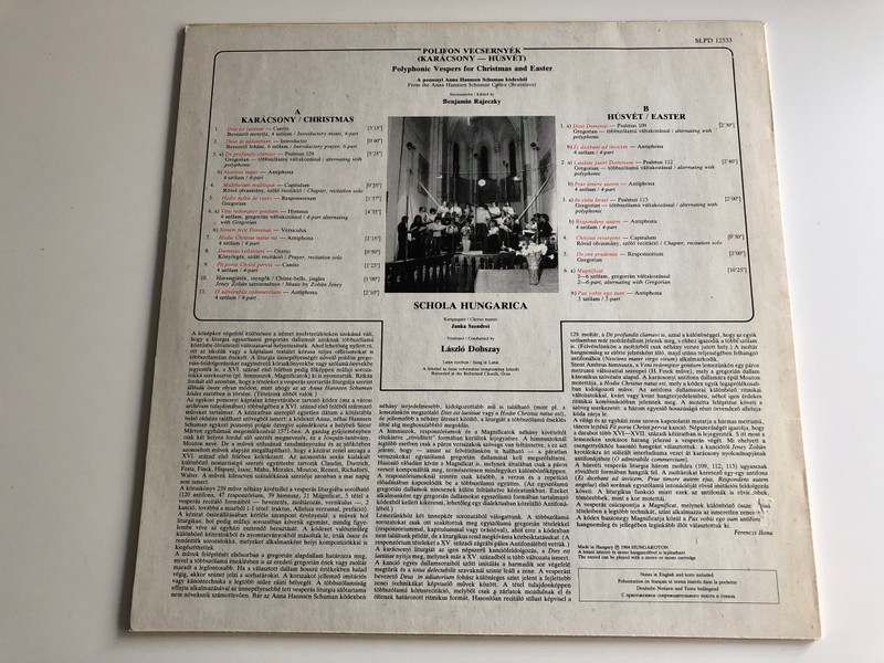 Vespers for Christmas and Easter / Karácsonyi És Húsvéti Vecsernyék / Conducted: László Dobszay ‎/ Schola Hungarica / HUNGAROTON LP STEREO / SLPD 12533