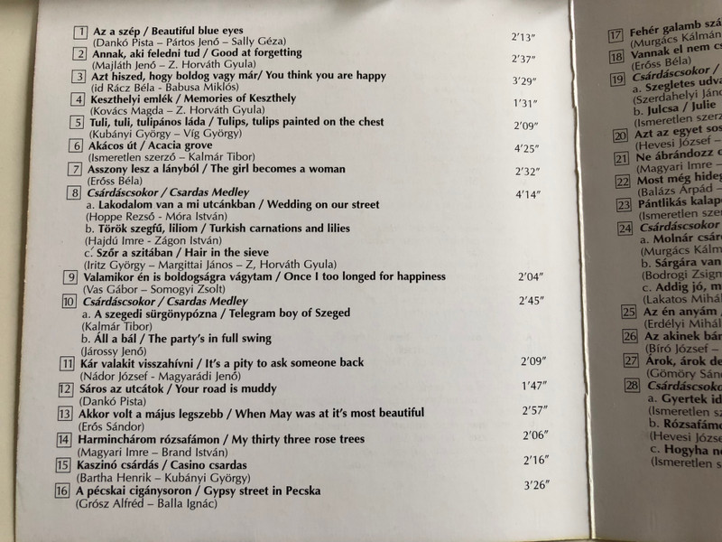 Az a szép, akinek a szeme kék / Hungarian Songs / Mulass Velünk 5. / Lovay László énekel / Akácos út, Lakodalom van a mi utcánkban, Gyertek ide budapesti cigányok / Déki Lakatos Sándor és Cigányzenekara / Audio CD 1999 / Lamarti LCD 1023 (5997822710239)