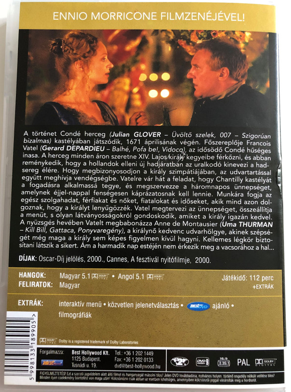 Vatel DVD 2000 A skarlát betű rendezőjétől / Directed by Roland Joffé / Starring: Gérard Depardieu, Uma Thurman, Tim Roth / Music: Ennio Morricone (5998133189905)