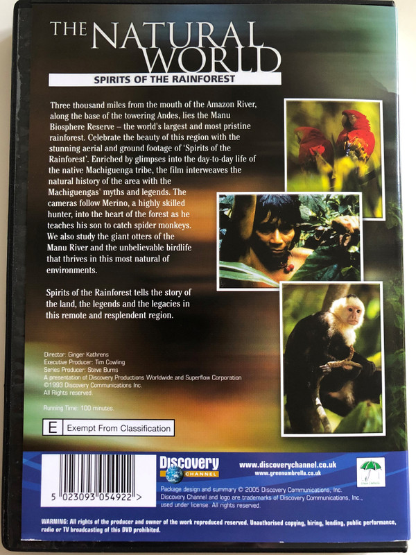 The Natural World - Spirits of the Rainforest DVD / An Unforgettable Journey to Peru's most Remote and pristine Rainforest / Directed by Ginger Kathrens / The story of the land, the legends and the legacies in remote and resplendent region of Peru / Discovery Channel (5023093054922)