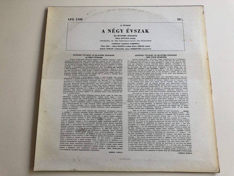 Vivaldi ‎– A Négy Évszak / The Four Seasons / Conducted: Lamberto Gardelli / QUALITON LP STEREO - MONO / LPX 1102