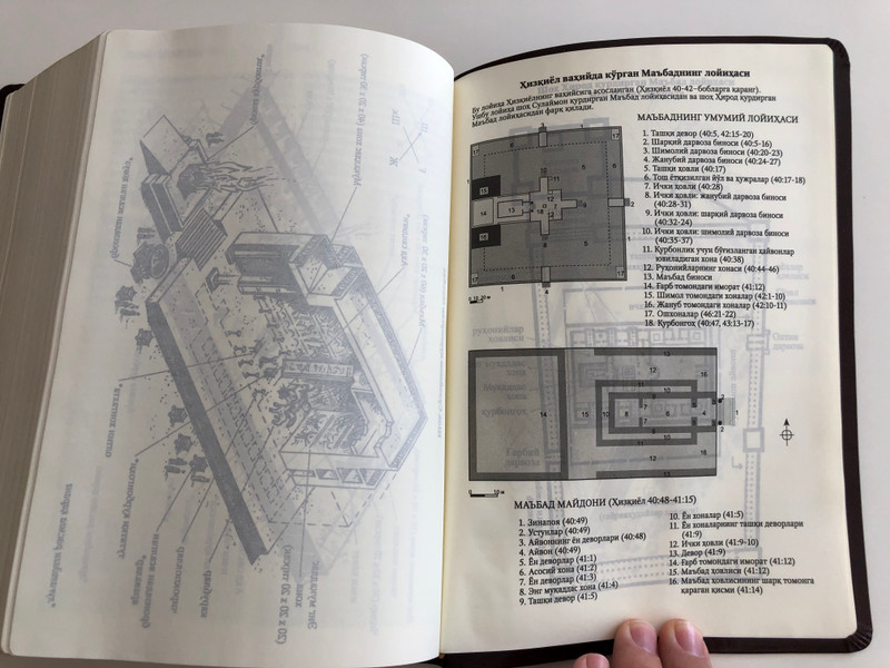Мукаддас китоб / Leather bound Uzbek Holy Bible / With Commentaries and NT parallel passage tables, Golden edges, ribbon bookmarks / Oʻzbekcha / Ўзбекча / Cyrillic script / Brown Leather bound 2018 (978593943213-9)