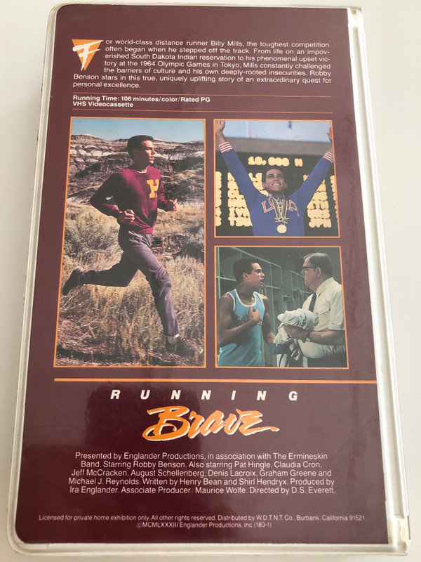 Robby Benson - Running Brave VHS 1983 / Directed by D. S. Everett / Starring: Robby Benson, Pat Hingle, Claudia Cron, Jeff McCracken / NTSC Color / The story of Billy Mills World-Class distance runner (183VS)