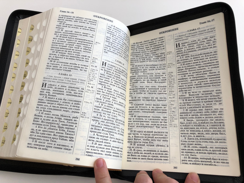 Russian leather bound Holy Bible / Библия - книги священного писания / Synodal Translation / Ukrainian Bible Society 2012 / Leather bound with zipper, Golden Edges, Thumb index (9789664121085)