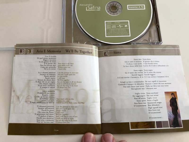 Alessandro Safina - Insieme A Te / Strings: Orchestra di Roma directed by Romano Musumarra / Audio CD 2001 / With Multimedio Track013 378-2 (044001337826)