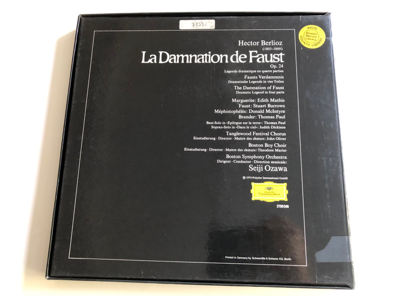 Hector Berlioz – La Damnation De Faust / Edith Mathis, Stuart Burrows, Donald McIntyre, Tanglewood Festival Chorus / Conducted: Seiji Ozawa / Boston Symphony Orchestra / Deutsche Grammophon ‎3X LP / 2709 048