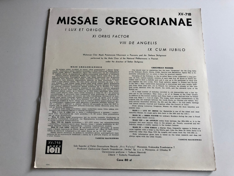 Missae Gregorianae - I. Lux Et Origo, XI. Orbis Factor, VIII. De Angelis, IX. Cum Jubilo / VERITON LP / XV - 718