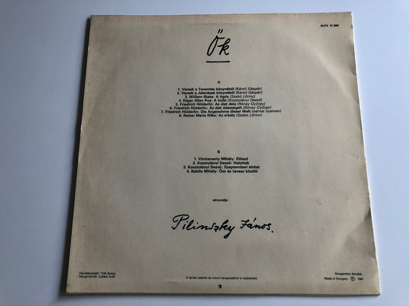 Pilinszky János ‎– Ők / HUNGAROTON LP STEREO / SLPX 13 886