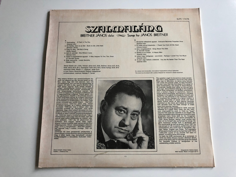 Szalmaláng - Breitner János Dalai, Songs By János Breitner / PEPITA LP STEREO - MONO / SLPX 17476