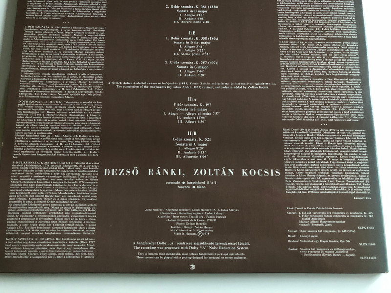 Mozart - Sonatas For Piano Duet (Complete) / Dezső Ránki, Zoltán Kocsis ‎/ HUNGAROTON 2X LP STEREO - MONO / SLPX 11794-95