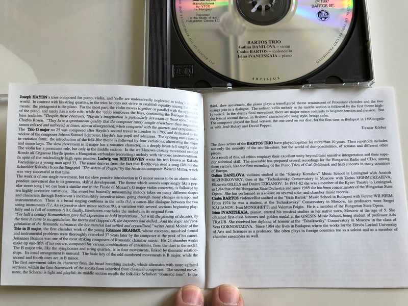 Bartos Trio - Haydn, Beethoven, Brahms / Audio CD 1997 / Galina Danilova violin, Csaba Bartos violoncello, Irina Ivanitskaia piano (5998540700984)