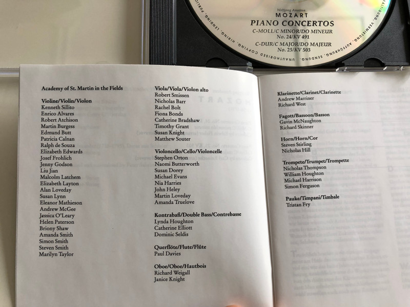 W. A. Mozart - Piano Concertos / C-Minor, C-Major / Sir Neville Marriner / Ivan Moravec piano / Academy of St. Martin in the Fields / Audio CD 1997 / Hänssler Classic (4010276004417)