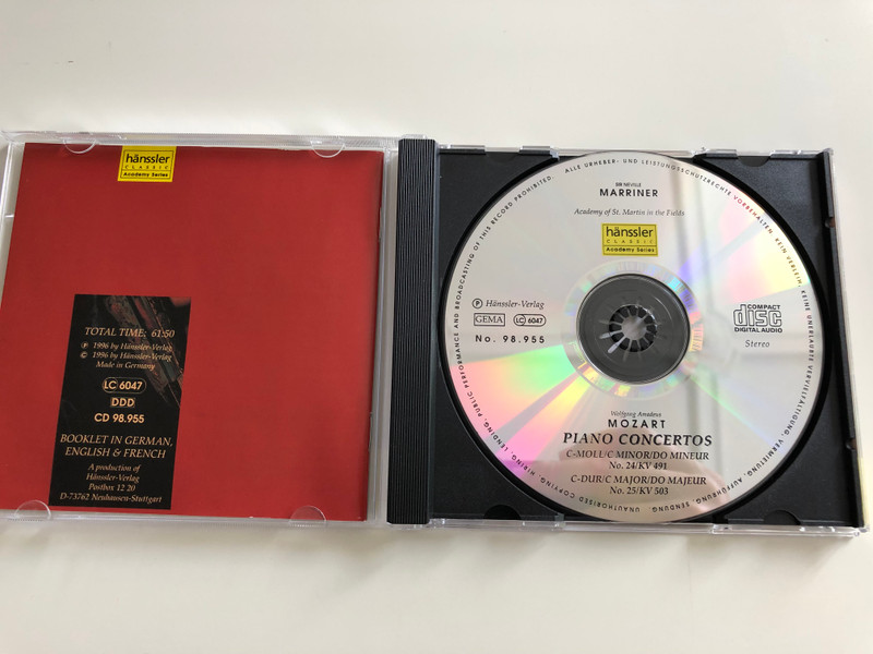 W. A. Mozart - Piano Concertos / C-Minor, C-Major / Sir Neville Marriner / Ivan Moravec piano / Academy of St. Martin in the Fields / Audio CD 1997 / Hänssler Classic (4010276004417)