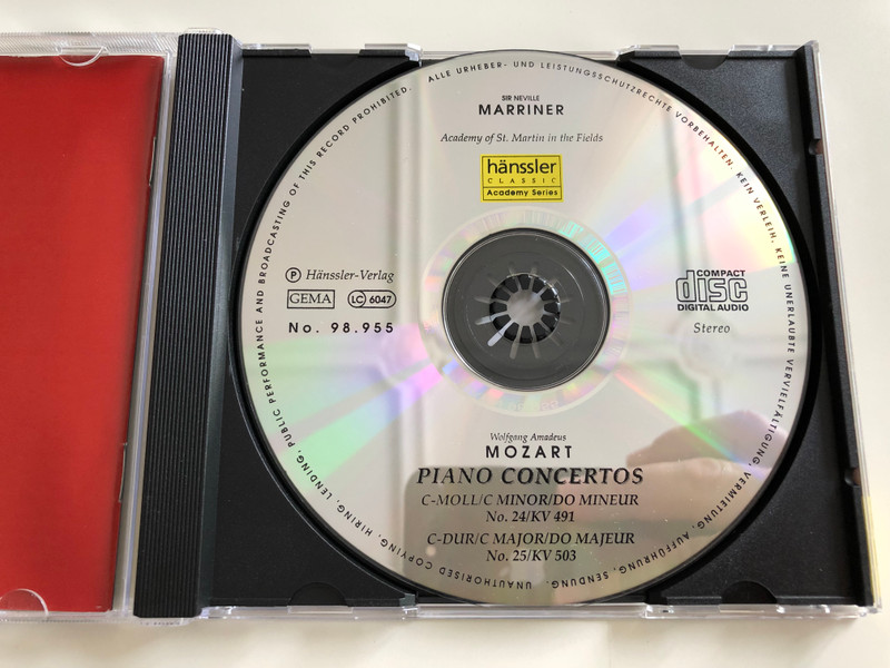 W. A. Mozart - Piano Concertos / C-Minor, C-Major / Sir Neville Marriner / Ivan Moravec piano / Academy of St. Martin in the Fields / Audio CD 1997 / Hänssler Classic (4010276004417)