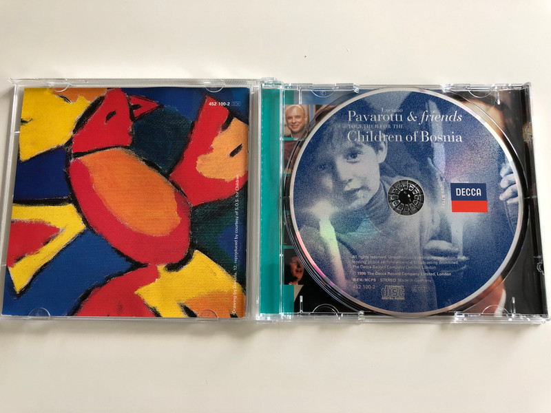 Luciano Pavarotti & friends / Together for the Children of Bosnia / Brian Eno, Bono and the edge, Gam Gam, Jovanotti, Meat Loaf, Michael Kamen, The Chieftans, Zucchero / Live from the Parco Novi Sad, Modena 1995 / Audio CD 1996 Decca 452 100-2 (028945210025)