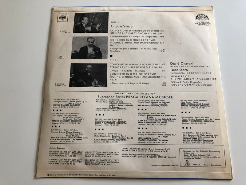 Vivaldi: Concertos For Two Violins / Isaac Stern, David Oistrakh / The Philadelphia Orchestra ‎/ SUPRAPHON LP STEREO - MONO / SUA 10932, SUA ST 50932