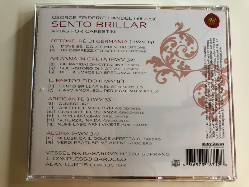 G.F. Handel - Sento Brillar / Arias for Carestini / Vesselina Kasarova / Il Complesso Barocco / Conducted by Alan Curtis / Sony BMG / Audio CD 2008 (886973187128)