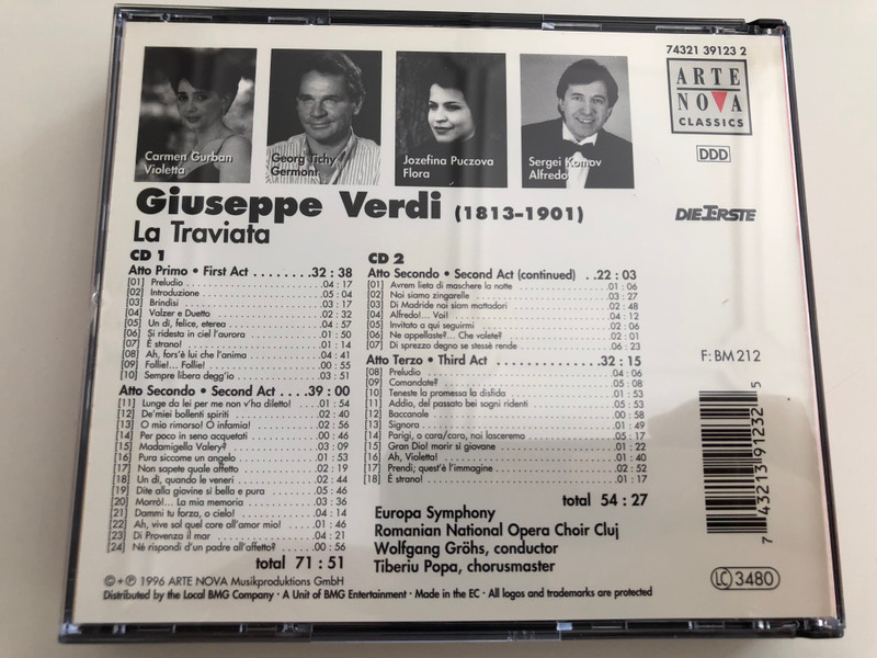 Giuseppe Verdi - La Traviata 2 CD / Europa Symphony, Wolfgang Gröhs, conductor / Arte nova Classics Audio CD 1996 / Complete recording / (743213912325)
