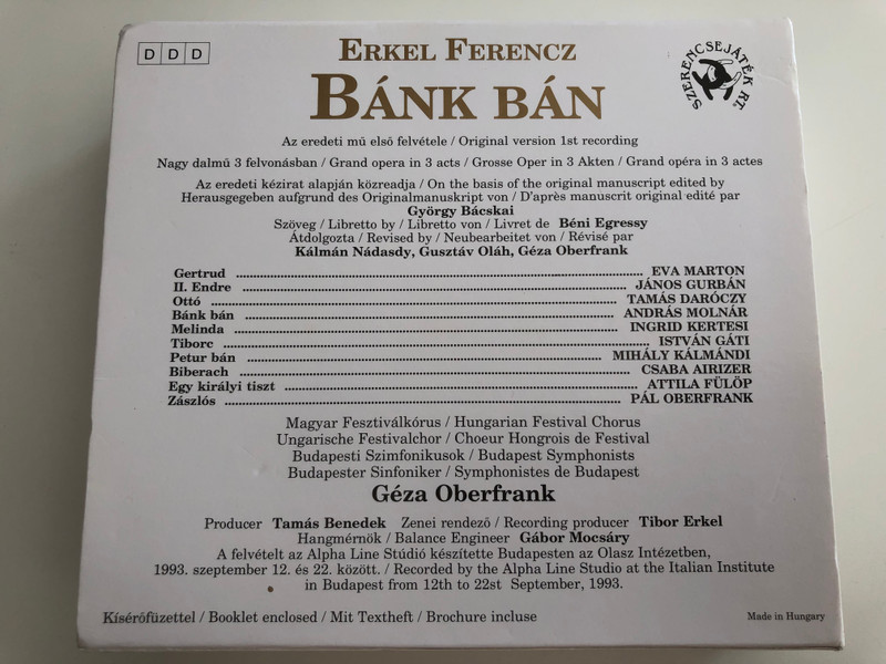Erkel Ferencz - Bánk Bán / Original version 1st recording / Grand Opera in 3 acts / Az eredeti mű első felvétele / Hungarian Festival Chorus, Budapest Symphonists / Conducted by Géza Oberfrank / Recording Producer: Tibor Erkel / Audio CD SET 1993 / 3 CD - ALR 005-07 ( ALR 005-07)