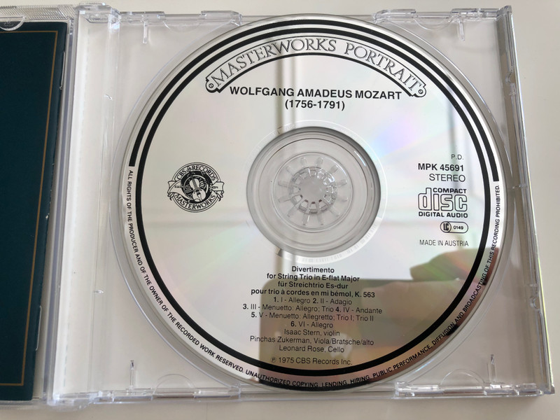Isaac Stern, Pinchas Zukerman, Leonard Rose - Mozart: Trio Divertimento, K.563 / Masterworks Portrait / Audio CD 1989 / CBS MPK 45691 (5099704569123)