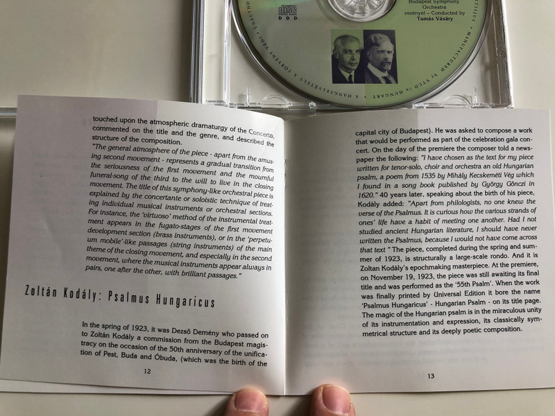 Bartók Béla - Concerto for Orchestra - Kodály Zoltán Psalmus Hungaricus Op. 13 / Hungarian Radio and TV Symphonic Orchestra / Cond. Tamás Vásáry / Audio CD (Bartók-KodályCD)