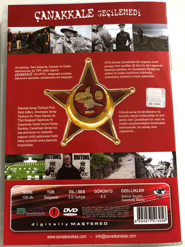 Çanakkale Geçilemedi DVD 2006 / Turkish language documentary / Gallipolli campaign documentary / Directed by Wain Fimeri / Featuring: Prof. Keith Jeffery, Dr. Peter Stanley, Savaş Karakaş (8694977513056)