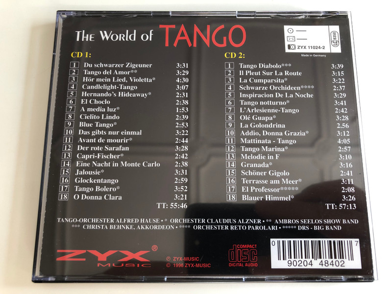 The World of Tango / Du Schwarzer Zieuner, Cielito Lindo, Jalousie, Tango Bolero, La Cumparsita, Olé Guapa and more... / Zyx Music 2 CD / Audio CD 1996 (090204484027)