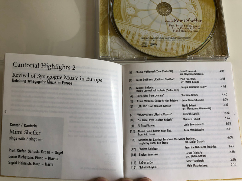 Cantorial Highlights 2 / Revival of Synagogue Music in Europe / Cantor Mimi Sheffer sings with Prof. Stefan Schuk, Organ / Lorne Richstone, Piano / Sigrid Heinrich, Harp / Audio CD 2006 (4260052384602)