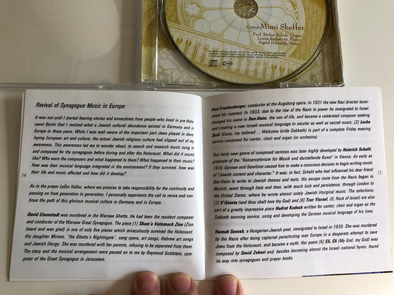 Cantorial Highlights 2 / Revival of Synagogue Music in Europe / Cantor Mimi Sheffer sings with Prof. Stefan Schuk, Organ / Lorne Richstone, Piano / Sigrid Heinrich, Harp / Audio CD 2006 (4260052384602)