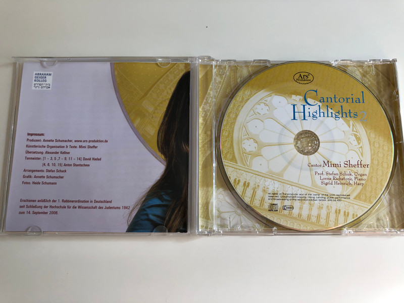 Cantorial Highlights 2 / Revival of Synagogue Music in Europe / Cantor Mimi Sheffer sings with Prof. Stefan Schuk, Organ / Lorne Richstone, Piano / Sigrid Heinrich, Harp / Audio CD 2006 (4260052384602)