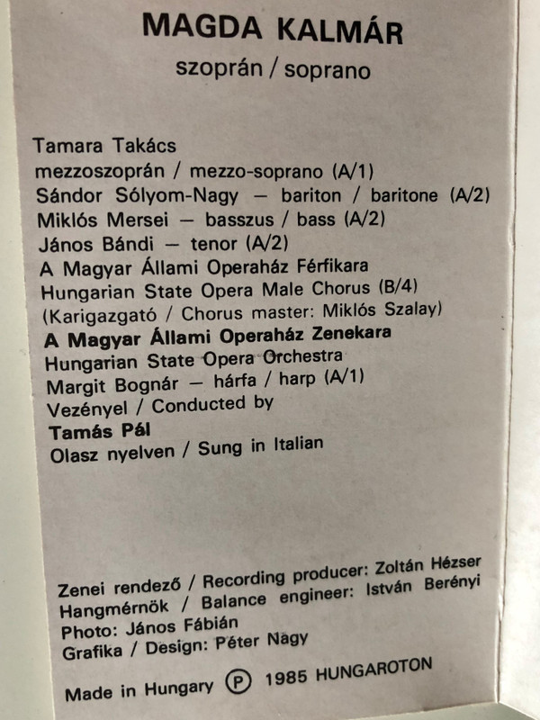Donizetti - Soprano Arias / Hungarian State Opera i Orchestra / Conducted: Tamas Pal / Magda Kalmár / HUNGAROTON CASSETTE STEREO / MK 12245