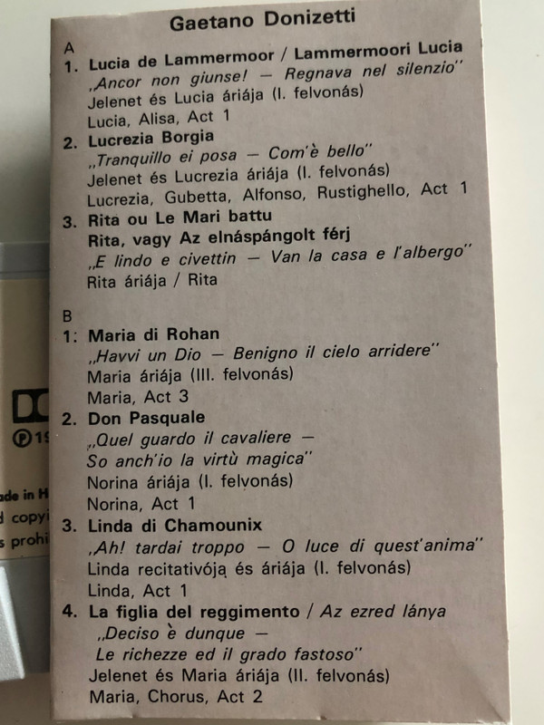 Donizetti - Soprano Arias / Hungarian State Opera i Orchestra / Conducted: Tamas Pal / Magda Kalmár / HUNGAROTON CASSETTE STEREO / MK 12245