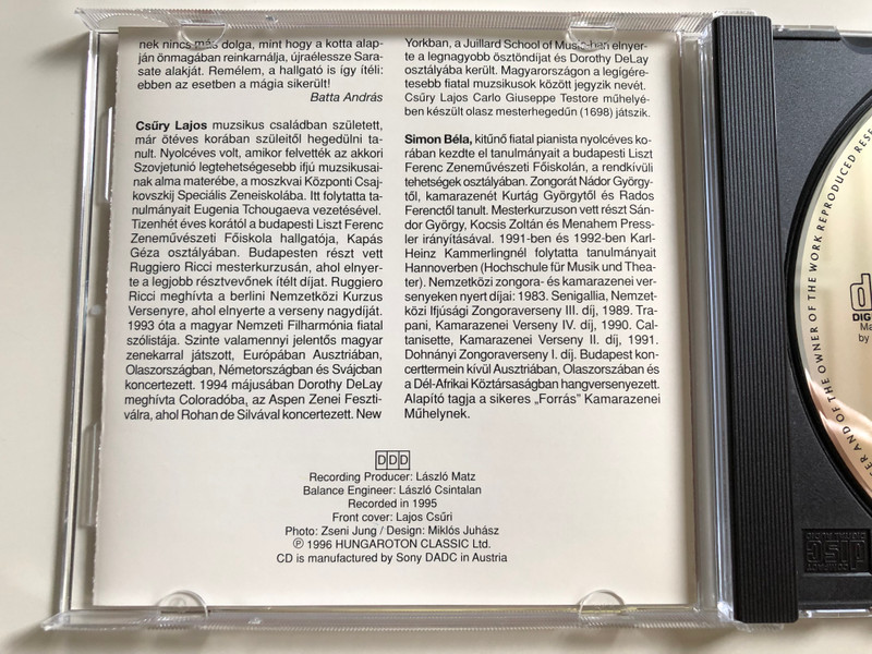 Sarasate - Eight Spanish Dances / Caprice Basque, Zigeunerweisen / Concert Fantasy on Carmen / Lajos Csűry violin, Béla Simon piano / Classical Diamonds / CLD 4007 Hungaroton Classic 1996 (5991810400720)