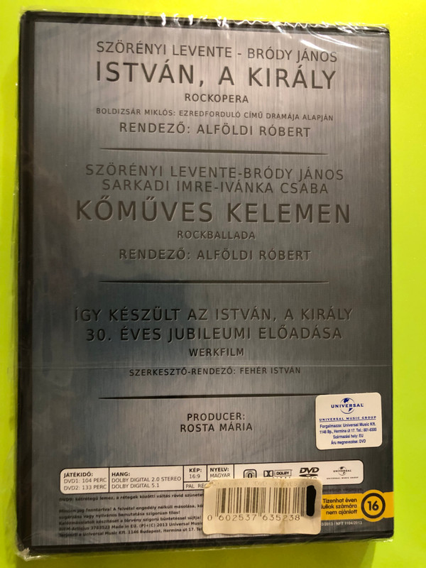 I.K. 3.0 / István, a Király DVD 2013 Stephen, the King / 30th anniversary edition / Directed by Róbert Alföldi / 2 DVD with EXTRA: Kőműves Kelemen Rock Ballad / Szörényi Levente, Bródy János, Sarkadi Imre, Ivánka Csaba 