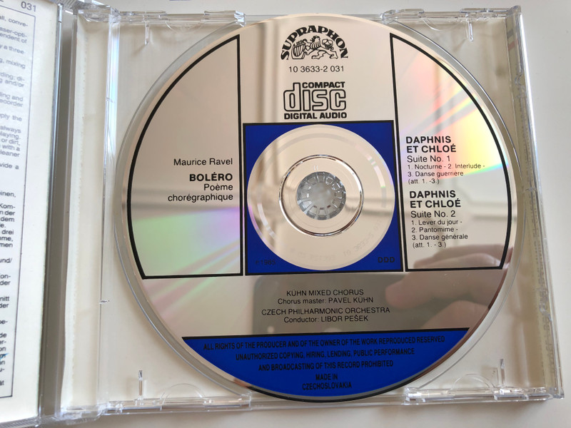 Ravel - Bolero, Daphnis et Chloe / Ballet Suites Nos. 1 and 2 / Kühn Mixed Chorus / Czech Philharmonic Orchestra / Libor Pešek / Supraphon Audio CD / 10 3633-2 (8596910363325)