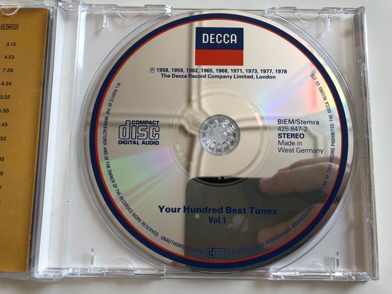 Your hundred best tunes Vol. 1 / featuring Jesu, joy of man's desiring & 11 other titles / Decca Audio CD 1990 / 425 847-2 (028942584723)