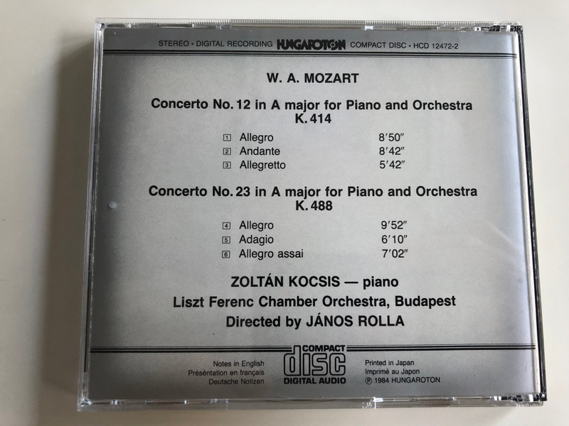 W. A. Mozart Piano Concertos in A major K.414 & 488 / Zoltán Kocsis piano / Liszt Ferenc Chamber Orchestra / Conducted by János Rolla / Hungaroton Classic Audio CD 1984 (HCD12472-2)