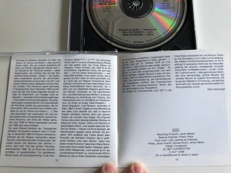 Liszt Ferenc - Works for Harmonium, Works for Cello and Piano / Zsuza Elekes on Liszt's Harmonium / Miklós Perényi, Imre Rohmann / Hungaroton Audio CD 1987 / HCD 12768 (HCD 12768)
