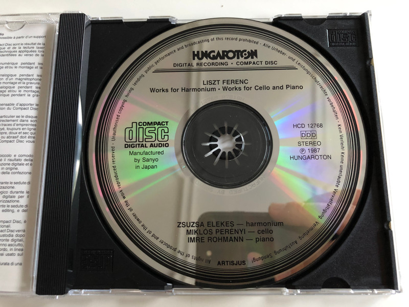 Liszt Ferenc - Works for Harmonium, Works for Cello and Piano / Zsuza Elekes on Liszt's Harmonium / Miklós Perényi, Imre Rohmann / Hungaroton Audio CD 1987 / HCD 12768 (HCD 12768)