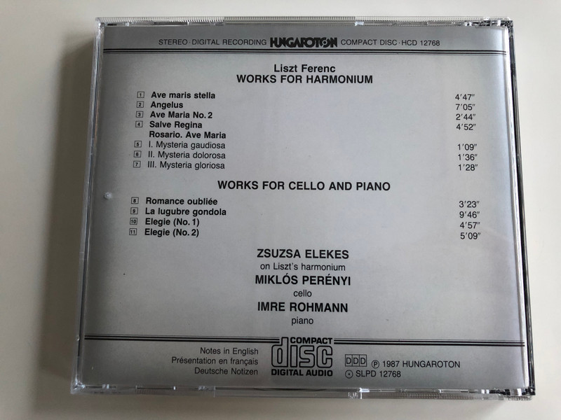 Liszt Ferenc - Works for Harmonium, Works for Cello and Piano / Zsuza Elekes on Liszt's Harmonium / Miklós Perényi, Imre Rohmann / Hungaroton Audio CD 1987 / HCD 12768 (HCD 12768)