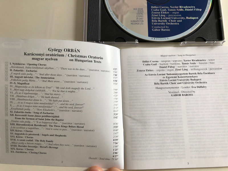 György Orbán ‎– Christmas Oratorio / Ildiko Cserna, Xavier Rivadeneira, Csaba Gaal, Tamas Szule, Daniel Fulep, Zsuzsa Elekes, Zeno Lang / Bela Bartok Choir and University Orchestra / Gabor Baross / Hungaroton Audio CD STEREO 2007 / HCD 32546