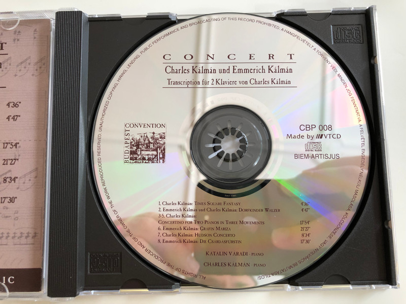 Concert / Charles Kalman und Emmerich Kalman / Transcription fur 2 klaviere von Charles Kalman / First Performance For Two Pianos! / Előszőr: Ket Zongorara / Convention Budapest Classic Audio CD