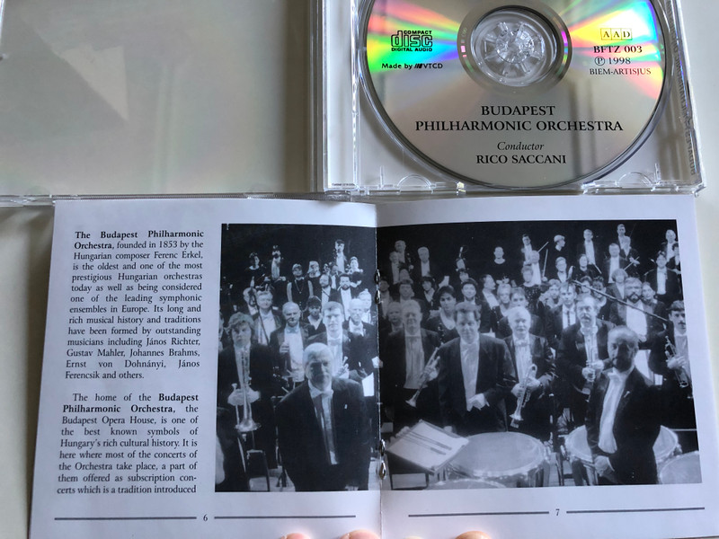 Budapest Philharmonic Orchestra ‎/ Conducted: Rico Saccani / Felix Mendelssohn Bartholdy / The Hebrides (Fingal's Cave) - Overture, Symphony No.3 (Scottish) a-minor / VTCD Audio CD 1998 / BFTZ 003