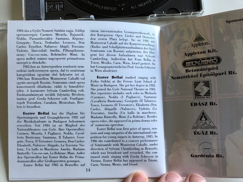 Eszter ‎Bellai – Swinging Sentiments / Szárnyaló Szenvedélyek / Verdi, Puccini / Magyar Könyvklub ‎Audio CD Stereo / BCC - 07