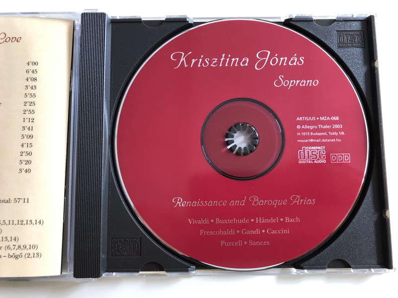 Krisztina Jonas, soprano - If Music be the Food of Love / Renaissance and Baroque Arias /Allegro Thaler Audio CD 2003 / MZA-068